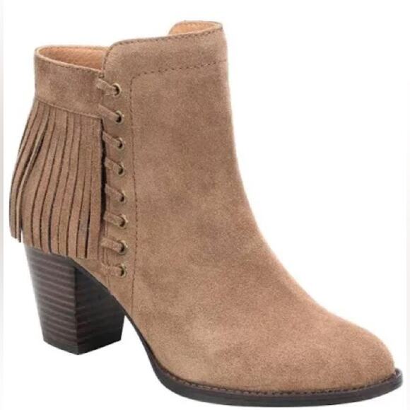 Sofft Women's 6.5 Western Cowgirl Havana Brown Suede Fringe Ankle Boots Booties - Picture 1 of 12